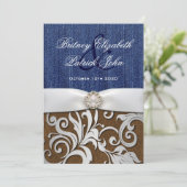 Leather & Denim Damask Western Hochzeit Einladunge Einladung (Stehend Vorderseite)