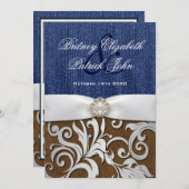 Leather & Denim Damask Western Hochzeit Einladunge Einladung (Vorne/Hinten)
