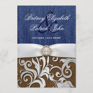 Leather & Denim Damask Western Hochzeit Einladunge Einladung