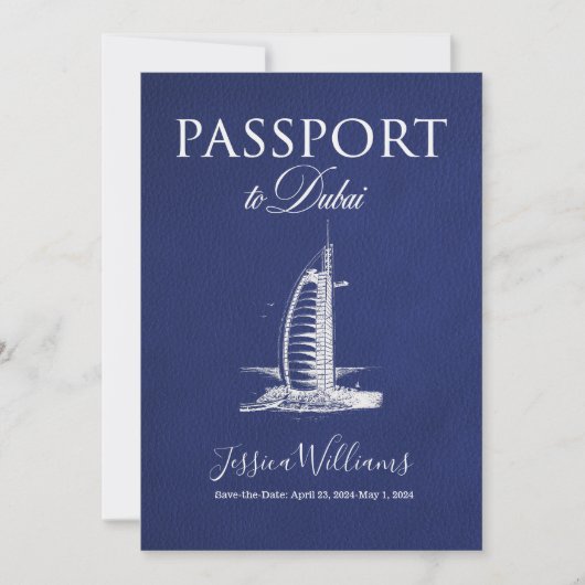 Leather Dubai Passport Save the Date Einladung (Vorderseite)