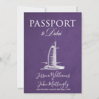 Leather Dubai Passport Wedding Save the Date Einladung