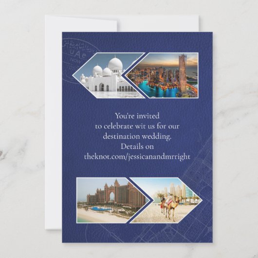 Leather Dubai Passport Wedding Save the Date Einladung (Rückseite)