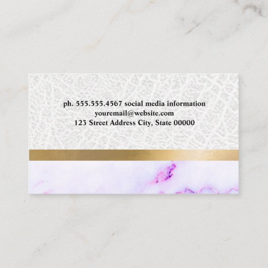 Leather Gold Metallic | Lila Marmortextur Visitenkarte (Rückseite)
