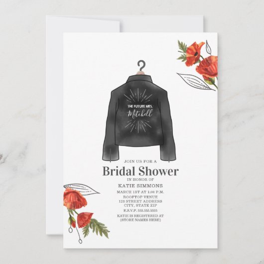 Leather Jacket Poppies Future Mrs. Brautparty Einladung (Vorderseite)