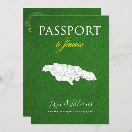 Leather Jamaica Passport Save the Date Einladung (Vorne/Hinten)