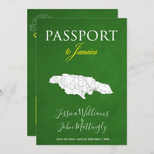 Leather Jamaica Passport Wedding Save the Date Einladung (Vorne/Hinten)