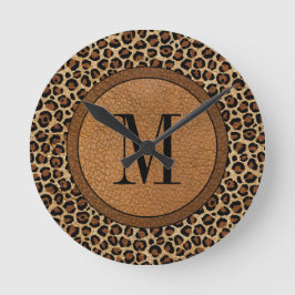 Leather Leopard Vintag Modern Boho Big Monogram Runde Wanduhr