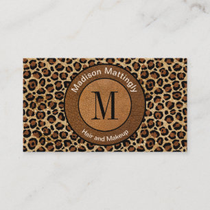 Leather Leopard Vintag Modern Boho Chic Monogram Visitenkarte