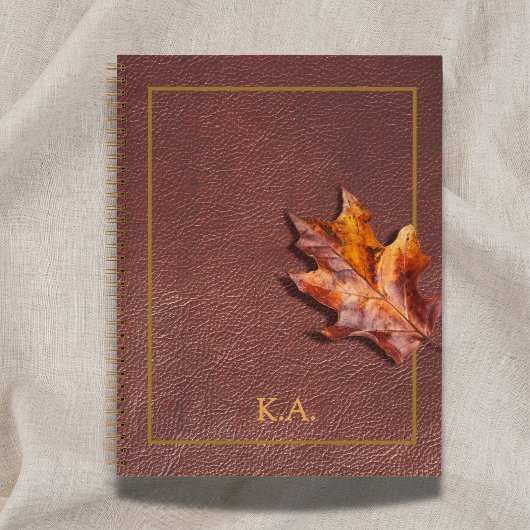 Leather-Look Gold Frame Red Autumn Leaf Notizblock