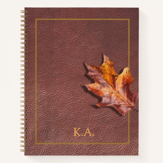 Leather-Look Gold Frame Red Autumn Leaf Notizblock (Vorderseite)