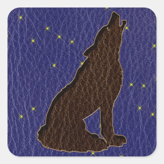 Leather Look Indianeramerikaner Zodiac Wolf Quadratischer Aufkleber (Vorderseite)