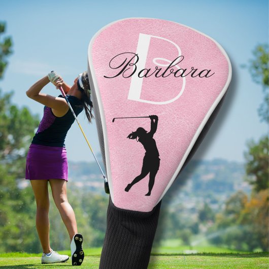 Leather Look Pink Women's Monogram Name Golf Headcover