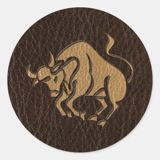 Leather Look Taurus Runder Aufkleber (Vorderseite)