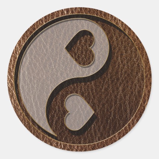 Leather Look Yin Yang Heart Runder Aufkleber (Vorderseite)