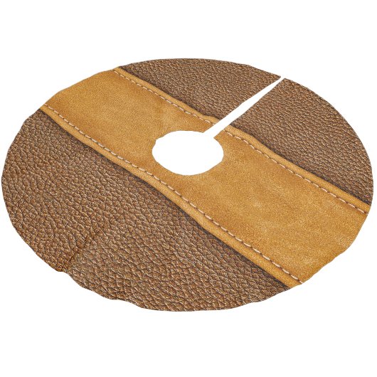 Leather Luxe: Stitched Brown Elegance Polyester Weihnachtsbaumdecke (Schrägansicht)