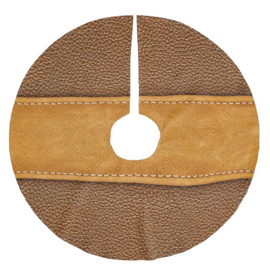 Leather Luxe: Stitched Brown Elegance Polyester Weihnachtsbaumdecke (Vorderseite)