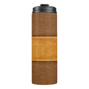 Leather Luxe: Stitched Brown Elegance Thermosbecher