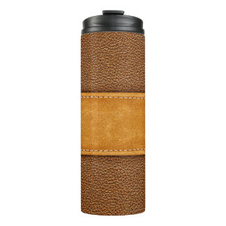 Leather Luxe: Stitched Brown Elegance Thermosbecher
