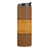 Leather Luxe: Stitched Brown Elegance Thermosbecher (Nach links gedreht)