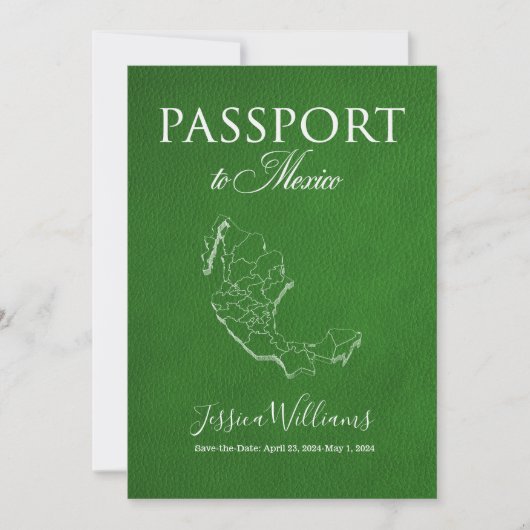 Leather Mexico Passport Save the Date Einladung (Vorderseite)