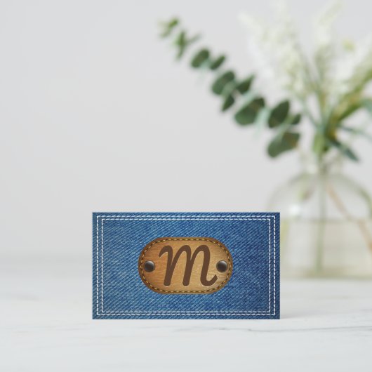 Leather Monogram | Doppel-Stitched Denim Visitenkarte (Stehend Vorderseite)