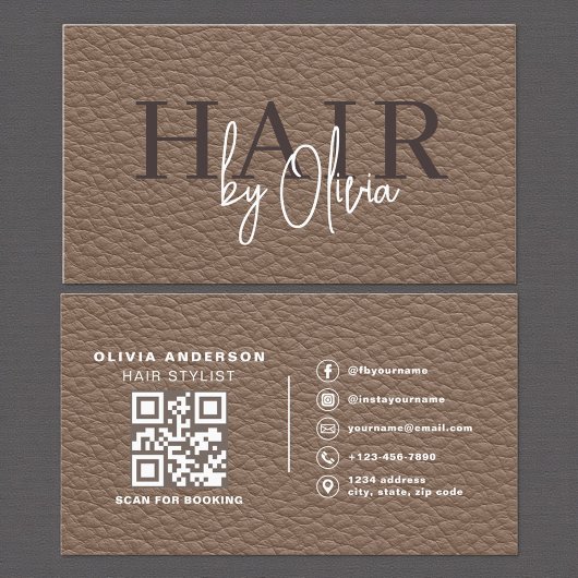 Leather QR Code Hair Stylist Visitenkarte