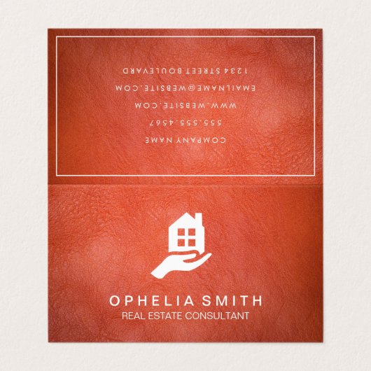 Leather Real Anwesen | Realtor Agent Visitenkarten (Außenseite Aufgefaltet)