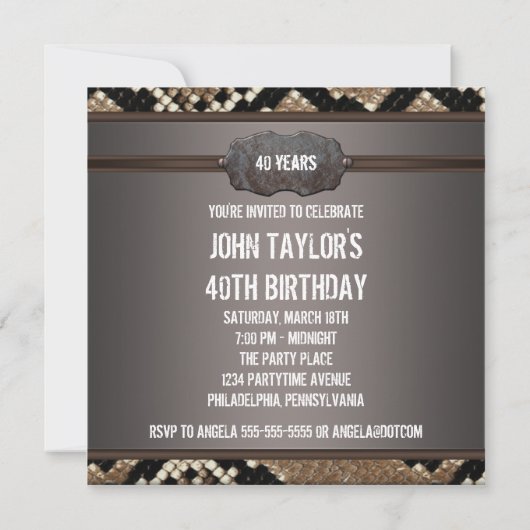 Leather Snake Skin Birthday Party Einladung (Rückseite)