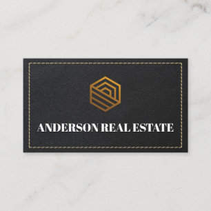 Leather Stitched   Gold Real Anwesen Logo Visitenkarte