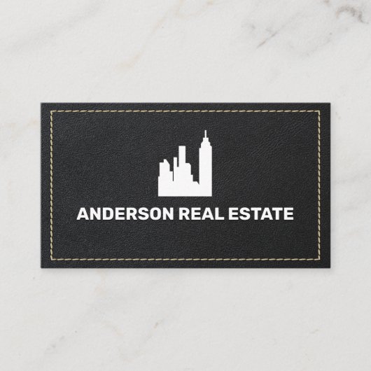 Leather Stitched | Real Anwesen Agent Visitenkarte (Vorderseite)