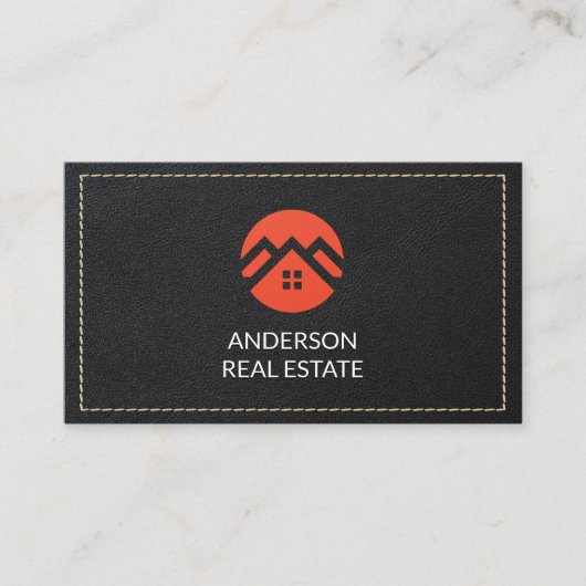 Leather Stitched | Real Anwesen Visitenkarte (Vorderseite)