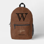 Leather Texture Black Monogram Name Bedruckter Rucksack (Vorderseite)