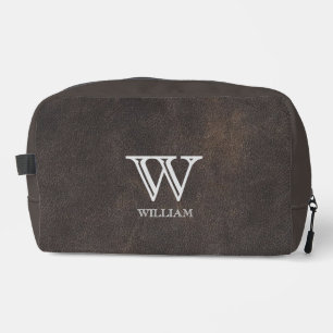 Leather Texture Black Monogram Name Waschbeutel