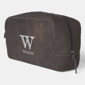 Leather Texture Black Monogram Name Waschbeutel (Rechte Ecke)