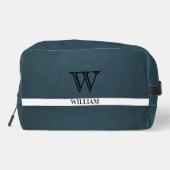 Leather Texture Black Monogram Name Waschbeutel (Rückseite)
