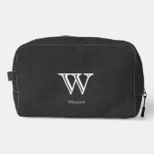Leather Texture Black Monogram Name Waschbeutel (Vorderseite)
