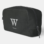 Leather Texture Black Monogram Name Waschbeutel (Rechte Ecke)