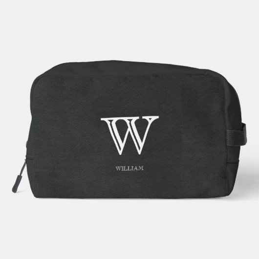 Leather Texture Black Monogram Name Waschbeutel (Rückseite)