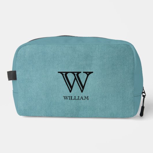 Leather Texture Black Monogram Name Waschbeutel (Vorderseite)