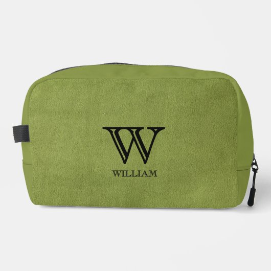 Leather Texture Black Monogram Name Waschbeutel (Vorderseite)