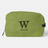 Leather Texture Black Monogram Name Waschbeutel (Rückseite)