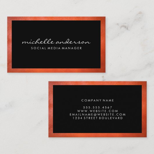 Leather Texture Border | Schwarz Visitenkarte (Vorne/Hinten)