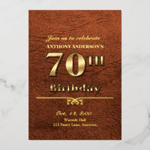 Leather und Gold 70. Geburtstagsfeier Folieneinladung