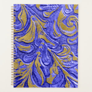 Leather Wallet Texture Blue Embossed Planner Planer