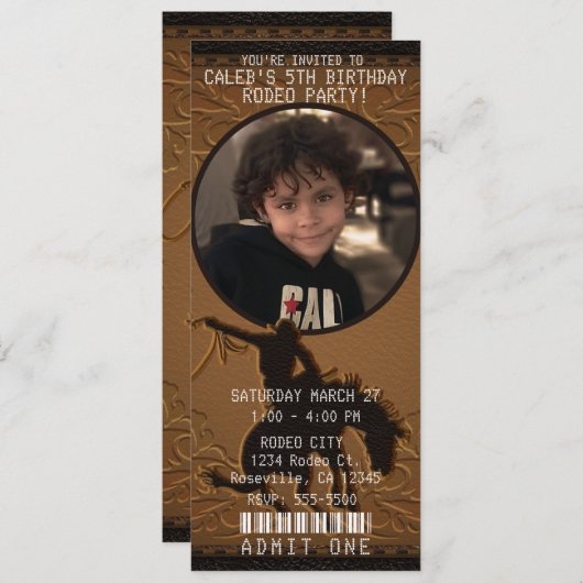 Leather Western Wild West Cowboy Birthday Foto Einladung (Vorne/Hinten)