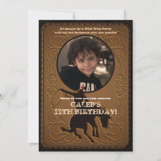 Leather Western Wild West Cowboy Birthday Foto Einladung (Vorderseite)