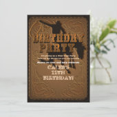 Leather Western Wild West Cowboy Birthday Party Einladung (Stehend Vorderseite)