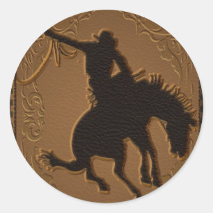 Leather Western Wild West Cowboy Birthday Party Runder Aufkleber