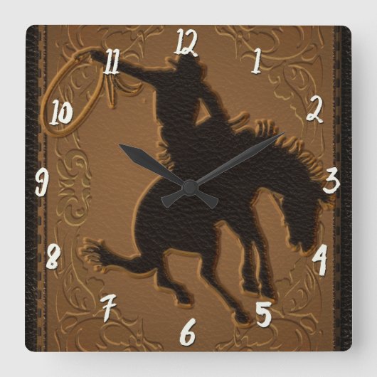 Leather Western Wild West Rustic Country Cowboy Quadratische Wanduhr (Vorderseite)