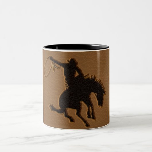 Leather Western Wild West Rustic Country Cowboy Zweifarbige Tasse (Mittel)